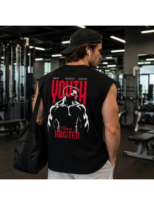 Urban Trend Store Baskılı Unisex Erkek Pamuklu Antrenman Sporcu Atleti Oversize Kolsuz T-Shirt