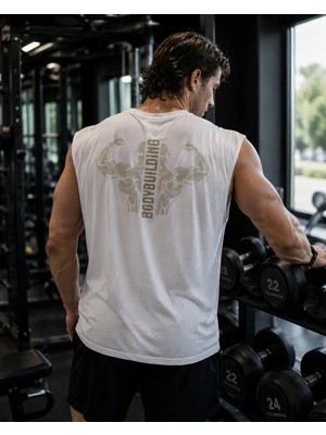 Urban Trend Store Baskılı Unisex Erkek Pamuklu Antrenman Sporcu Atleti Oversize Kolsuz T-Shirt