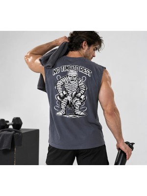 Urban Trend Store Baskılı Unisex Erkek Pamuklu Antrenman Sporcu Atleti Oversize Kolsuz T-Shirt