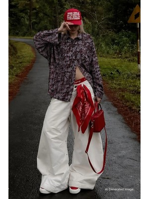 Madmext Bordo Ekose Desen Oversize Kadın Gömlek MG2900