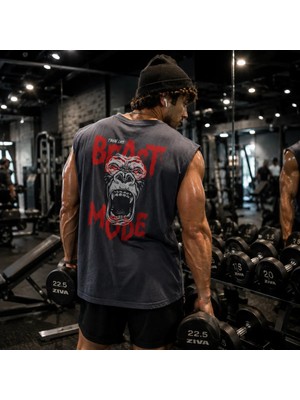 Urban Trend Store Baskılı Unisex Erkek Pamuklu Antrenman Sporcu Atleti Oversize Kolsuz T-Shirt