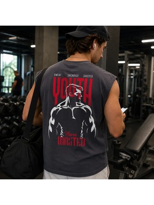 Urban Trend Store Baskılı Unisex Erkek Pamuklu Antrenman Sporcu Atleti Oversize Kolsuz T-Shirt