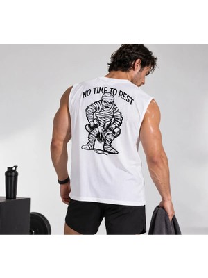Urban Trend Store Baskılı Unisex Erkek Pamuklu Antrenman Sporcu Atleti Oversize Kolsuz T-Shirt