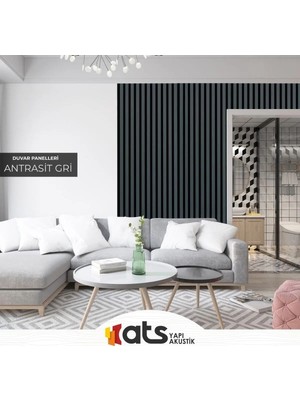 St. Morritz 2 Adet 24X240 cm Mdf Ahşap Akustik Dekoratif Duvar Paneli - Antrasit Gri