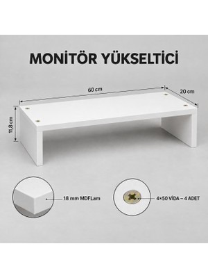 Özçamlar Mobilya Monitör Yükseltici 60X20X11,8 cm Beyaz Mdf