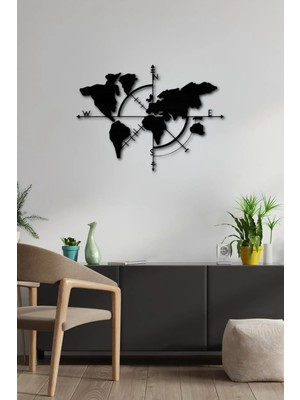St. Morritz Dünya Haritası Metal Tablo, Lazer Kesim Metal Duvar Dekoru 100 x 72 cm