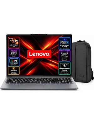 Lenovo Ideapad Slim 3 16ARP10 Amd Ryzen 7-170 40GB 512GB SSD 16" IPS W11 Taşınabilir Bilgisayar + Shopimode Çanta