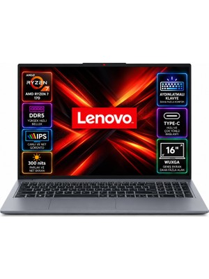 Lenovo Ideapad Slim 3 16ARP10 Amd Ryzen 7-170 16GB 1TB SSD 16" IPS Freedos Taşınabilir Bilgisayar 83K800DKTR-SM