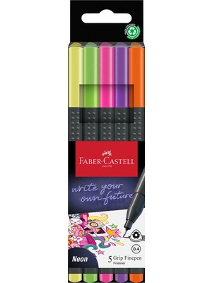 Faber-Castell Grip Finepen 2022 Neon 5'li,grip Noktalı Gövde,uuzn Ömürlü Metal Uç