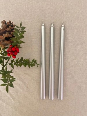 St. Morritz 3lü Sedefli Gri Renkli Şamdan Mumu