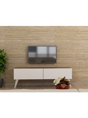 Givayo Mobilya Norel Beyaz-Ceviz Tv Ünitesi Suntalam Malzeme ile 120 cm Genişlik ve 43 cm Yükseklik