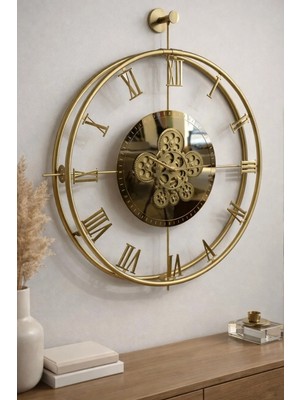 St. Morritz Premium Gold Dönence ,(Hareketli Çarklar ) Quartz Mekanizma Modern Dekoratif Metal Duvar Saati