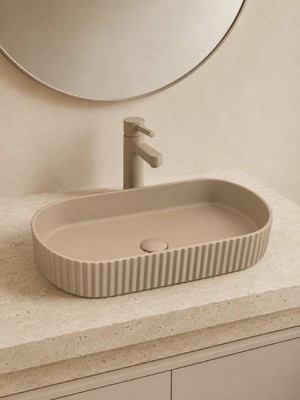 Yedi Yapı Bej Fitilli Tezgah Üstü Seramik Çanak Lavabo 51X31X11,5 cm