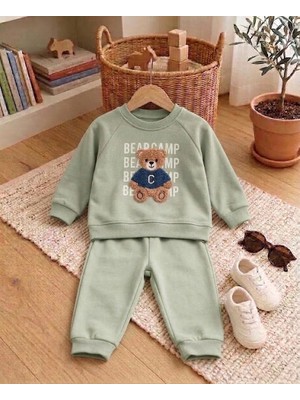 Valia Baby Bear Camp Şardonlu Pamuklu Erkek Bebek 2'li Takım