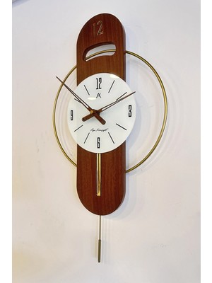 St. Morritz Mir Time Gold Metal, Cam Göbek, Ceviz Rengi Ahşap, Özel Tasarım Duvar Saati