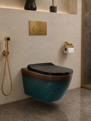 Yedi Yapı Turkuaz Eskitme Bakır Desenli Asma Klozet 48X36,5X38 cm