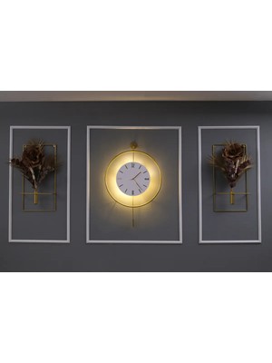 St. Morritz Büyük Boy 5'li Gold Kristal Elegante Set (Kablo Gerektirmeyen Seri )- Modern Duvar Saati