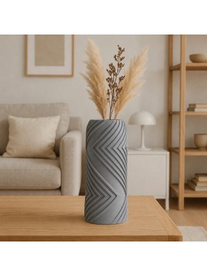 Dolozena 3D Baskı Vector Vazo - Geometrik Çizgili Dekoratif Vazo-Gri