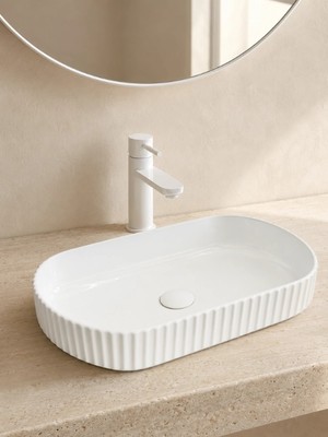 Yedi Yapı Beyaz Fitilli Tezgah Üstü Seramik Çanak Lavabo 51X31X11,5 cm