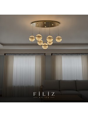 Filiz Avize Krom Detaylı Modern 7'li Küre Sarkıt Salon Avizesi