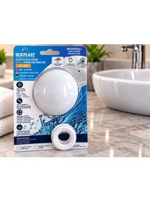 OCK Plast Lavabo Gider Süzgeci Bas Aç Pop-Up Sistem Taşma Yüzüklü Dayanıklı Tasarım