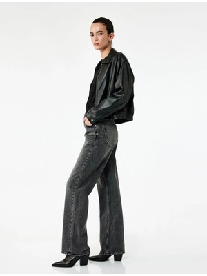 Koton Straight Fit Siyah Kadın Jean Pantolon 7WAL40046MD