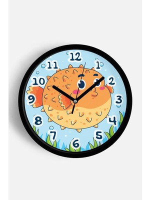 JHAAR Sevimli Balık Çocuk Odası Modern Duvar Saati - Orta Boyut 25 cm - Siyah Kasa - Camlı Sessiz