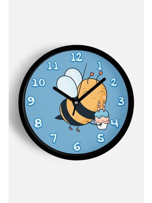 JHAAR Sevimli Arı Çocuk Odası Modern Duvar Saati - Orta Boyut 25 cm - Siyah Kasa - Camlı Sessiz