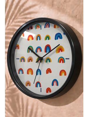 JHAAR Renkli Küçük Gökkuşakları Modern Duvar Saati - Orta Boyut 25 cm - Siyah Kasa - Camlı Sessiz