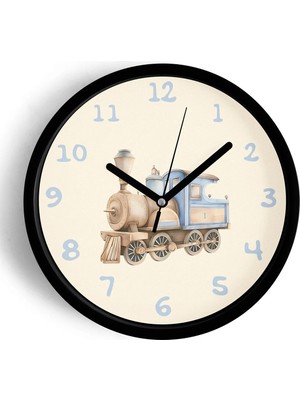 JHAAR Nostaljik Oyuncak Tren Temalı Çocuk Odası Modern Duvar Saati 25 cm Siyah Kasa Kırılmaz Camlı Sessiz