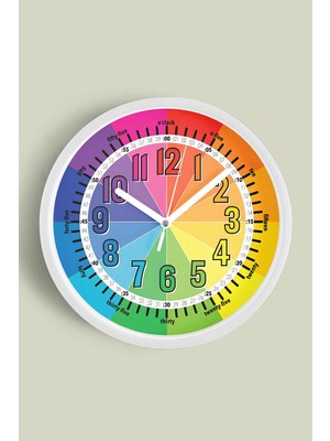 JHAAR Eğitici Çocuk Odası Modern Duvar Saati - Orta Boyut 25 cm - Beyaz Kasa - Camlı Sessiz