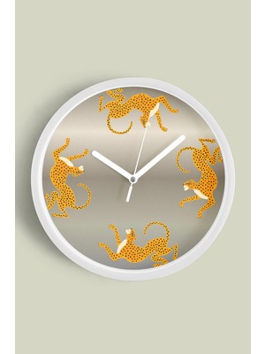 JHAAR Kaplan Modern Duvar Saati - Orta Boyut 25 cm - Beyaz Kasa - Camlı Sessiz