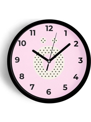 JHAAR Ö Harfli Pembe Çocuk Odası Modern Duvar Saati - Orta Boyut 25 cm - Siyah Kasa - Camlı Sessiz