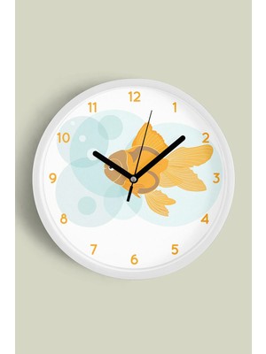 JHAAR Sevimli Balık Çocuk Odası Modern Duvar Saati - Orta Boyut 25 cm - Beyaz Kasa - Camlı Sessiz