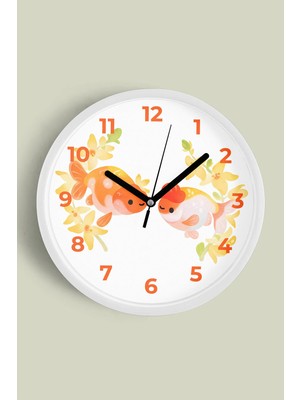 JHAAR Sevimli Balık Çocuk Odası Modern Duvar Saati - Orta Boyut 25 cm - Beyaz Kasa - Camlı Sessiz