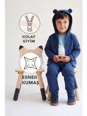 Bebetto Iki Ip Kapşonlu Hırka 3lü Takım (Bıg Dude) Indigo