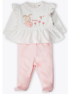 Bebetto Kadife Patikli Pantolon 2li Takım (Happy Bunny) Pembe