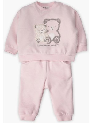 Bebetto Kadife Sweat 2li Takım (Happy Wıth Mommy) Pembe