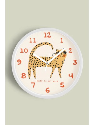 JHAAR Leopar Çizim Modern Duvar Saati - Orta Boyut 25 cm - Beyaz Kasa - Camlı Sessiz