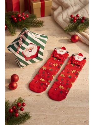 Bony Socks Unisex Yılbaşı Temalı Kutulu Noel Baba Aksesuarlı Soket Çorap