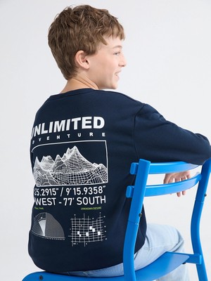 LC Waikiki Lcw Kids Lacivert Baskılı Erkek Çocuk Kalın Sweatshirt