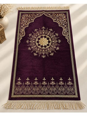 Bilenler Kadife Astarlı Seccade Mihrap Yıldızı Desenli 70X115 cm Yumuşak Dokulu Lüks Namazlık ve Hediyelik Seccade