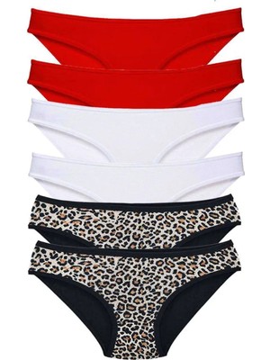 Modanı Seç 6 Adet Likralı Kadın Slip Külot Leopar Kırmızı Beyaz