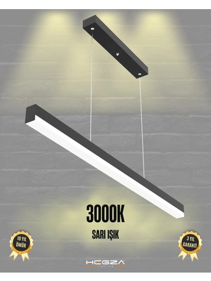 Hegza Lighting Magro 120CM (Siyah Kasa, Sarı Işık) - Ledli Sarkıt Lineer Modern LED Avize, Salon, Mutfak, Masa Üstü Avize