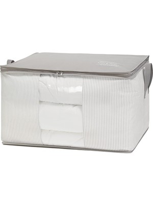 Ocean Home Textile Büyük Boy Pvc Pencereli Gri Çizgili Stuff & Things Hurç 60 x 43 x 35 cm