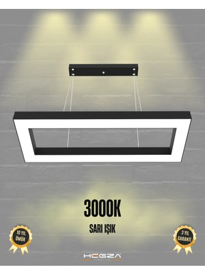 Hegza Lighting Mesita (Siyah Kasa, Sarı Işık) Ledli Sarkıt Modern LED Avize