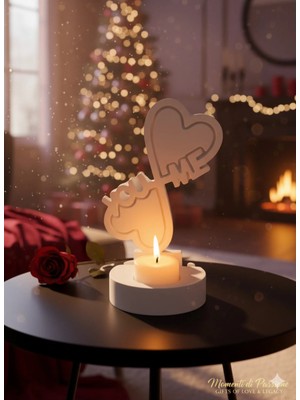 St. Morritz You & Me Taş Tozu Dekoratif Mumluk   Romantik El Yapımı Tea Light Mumluk  Sevgiliye Özel Ev Dekoru