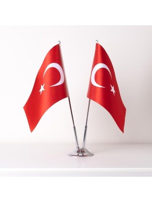 Zc Bayrak Türkiye 2li Masa Bayrağı Saten Kumaş Dijital Baskı 15X22,5 cm