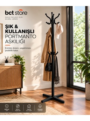 Bct Store Siyah Demir Gövdeli Portmanto Askılık Modern Vestiyer Elbise Askılığı Büro Askılığı 165 cm Demonte