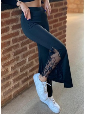 Beruflic Kadın Dantel Eklemeli Ispanyol Paça Scuba Tayt Pantalon